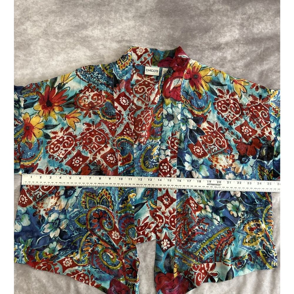 Chicos Sz 1 M Silk Cropped Kimono Floral Front Tie Cardigan Blouse Lagenlook - Picture 5 of 8